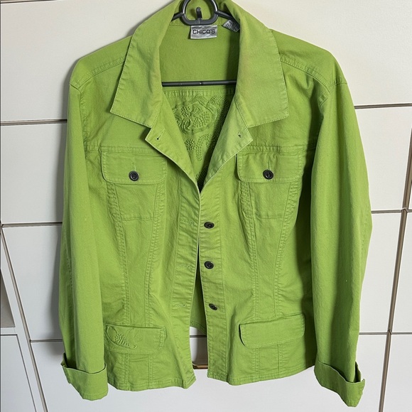 Chico's Jackets & Blazers - Chico's Light Green Cotton Blend Top size 3 xl 14/16